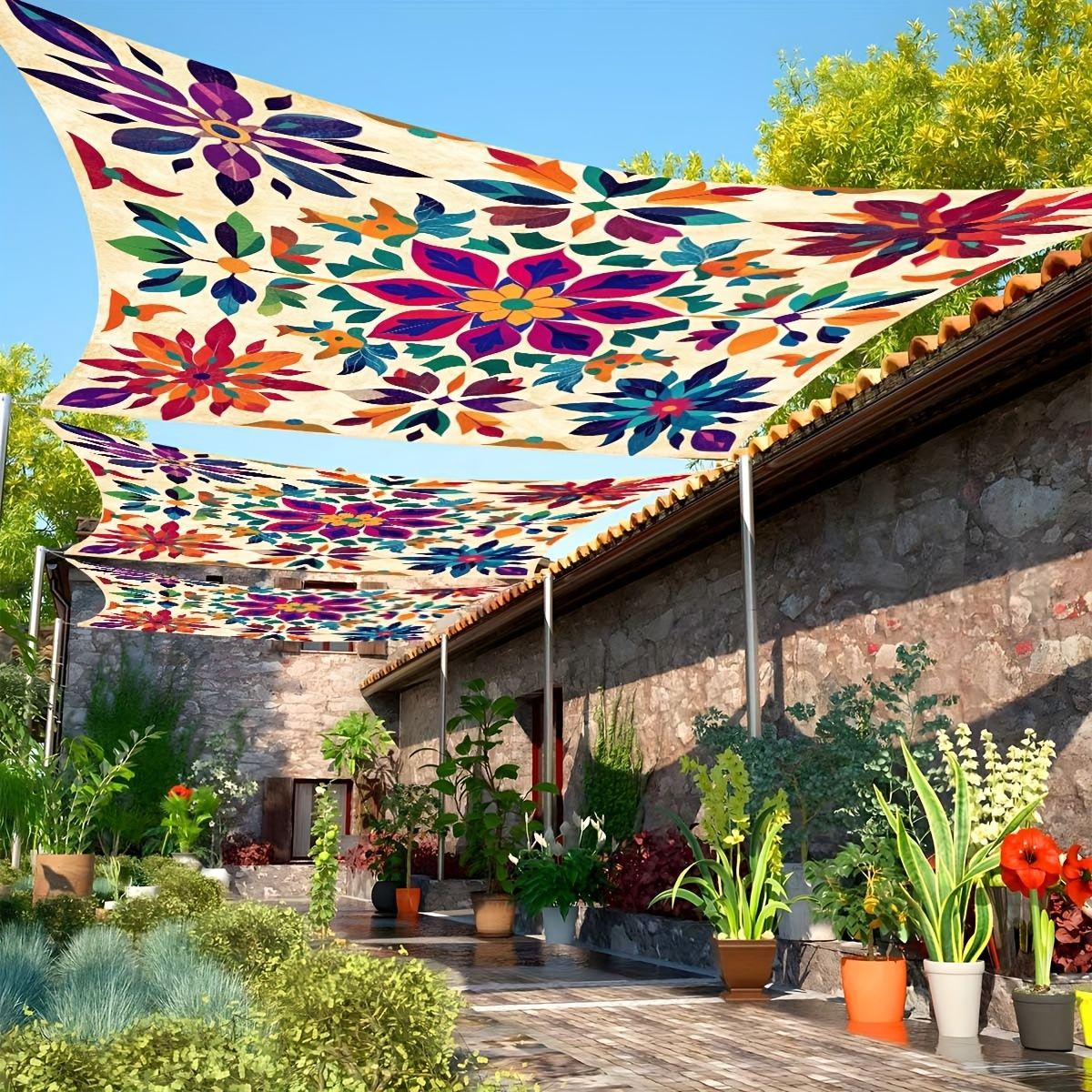 Outdoor Camping Tarp - Color Flower Camping Sunshade Tent Camping